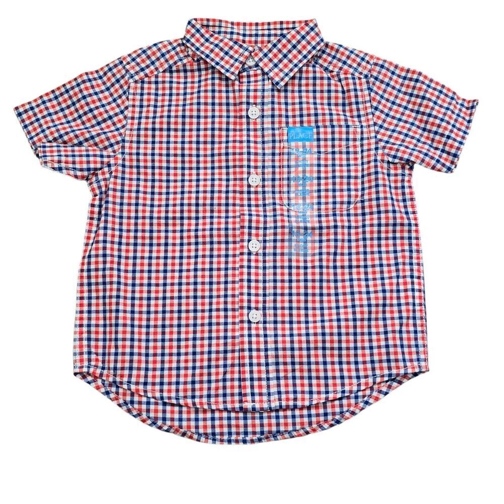 The Childrens Place Baby Boy 18 24 m Plaid Button Up Short Sleeve Shirt NWT